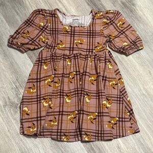 Pokemon Eevee Plaid Girls Dress Medium M(8) Short‎ Sleeve Brown Tan Cute